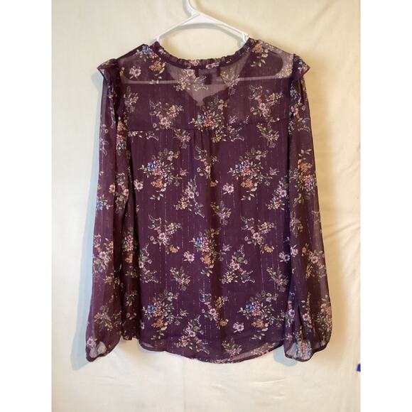 3065 NWOT Fortune + Ivy Purple Floral Long Sleeve With Metallic Threads Blouse - Picture 2 of 6